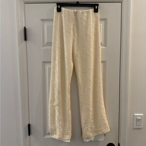 NWT Never a Wallflower Ivory Elastic Waist Sequin Flare Pants XS